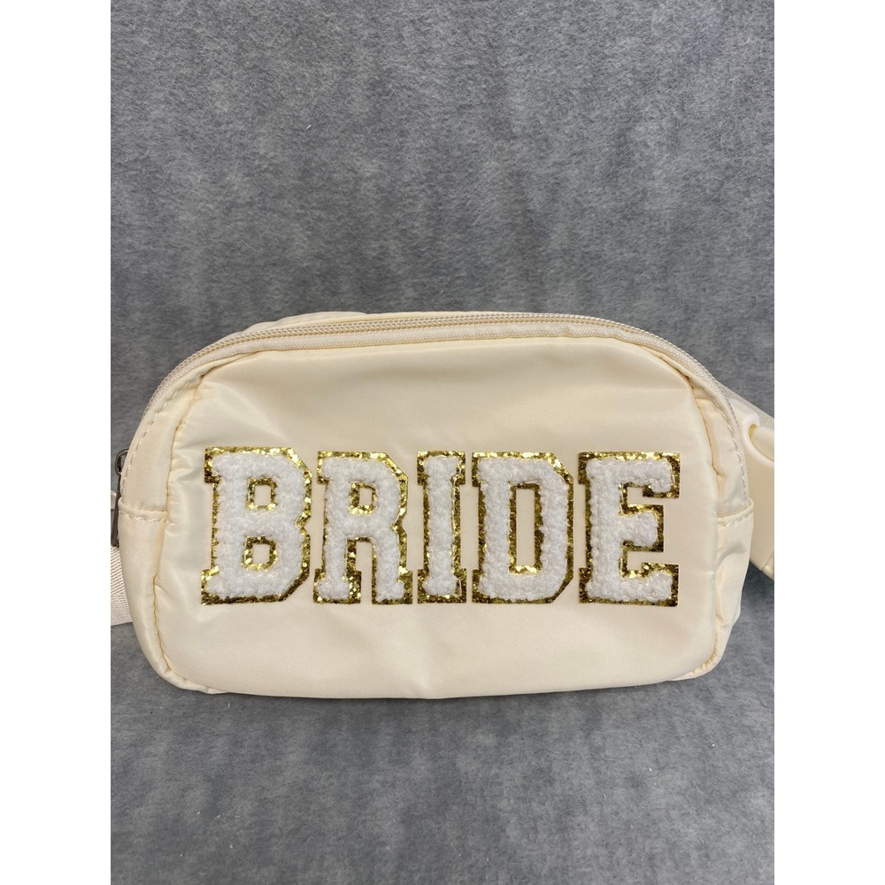 Lamyba Bride Fanny Pack Belt Bag Ivory White & Gold Lettering Bridal Gift